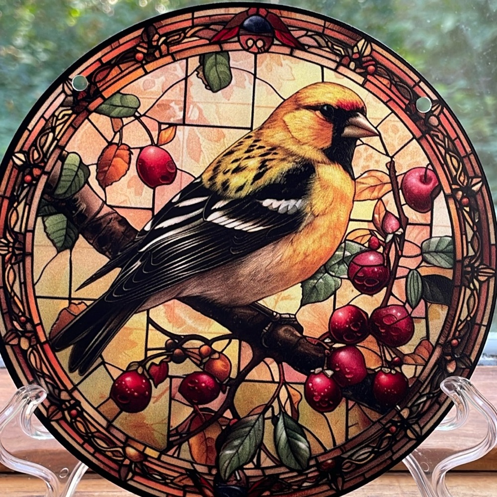 Suncatcher Bird Acrylic Finch Chickadee Faux Stained Glass Home Decor Gift Idea
